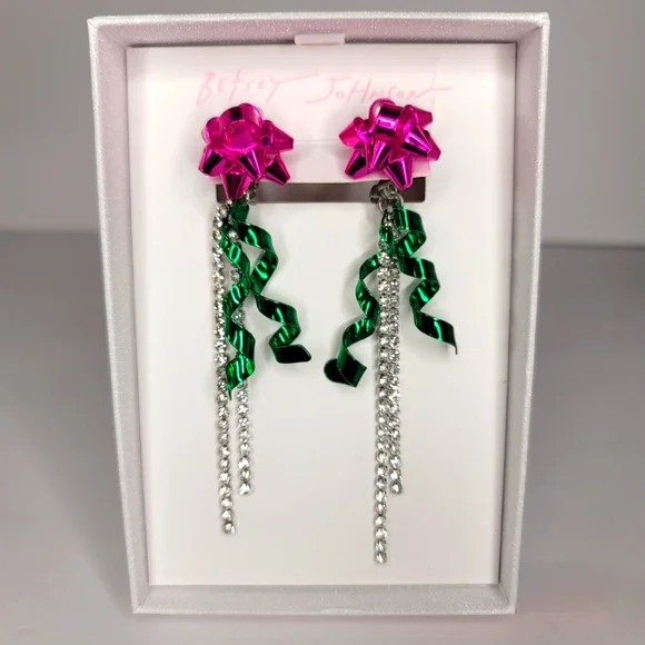 Betsy Johnson Convertable Pink Bows w/ rhinestone +green curls Christmas Holiday - Picture 2 of 8